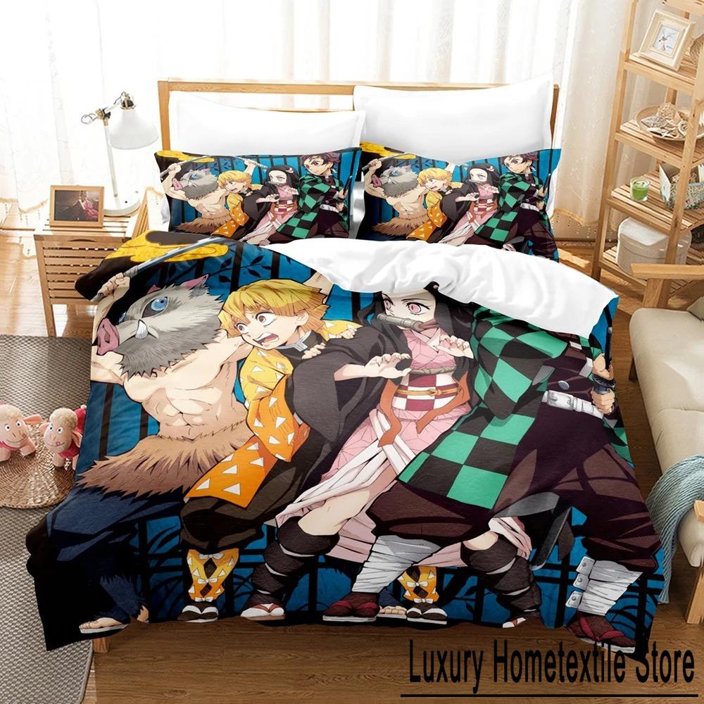 Fashion 3d Printing Anime Demon Slayer Bedding Sets Duvet Cover Set With Pillowcase Twin Full Queen King Bedclothes Home Textile