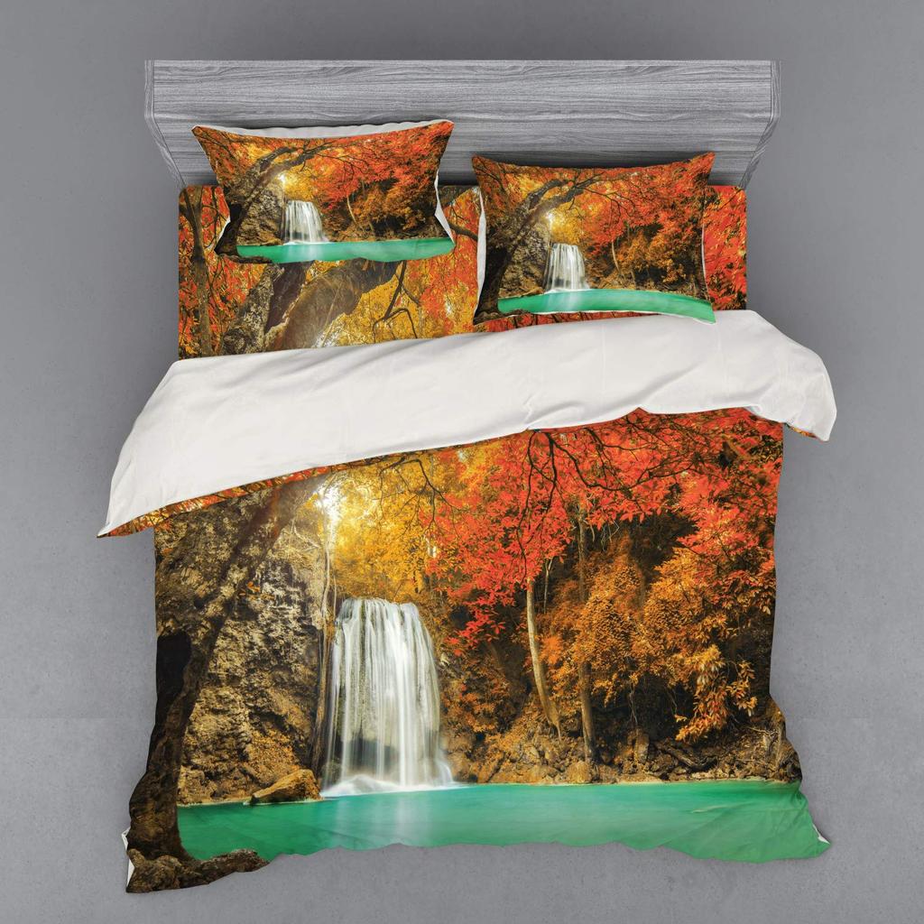 Waterfall Duvet Cover Sets For Teens Adults Queen Quilt Covers Lightweight Down Room Decor 2 Pillowcases 1 Duvet Cover No Quilt