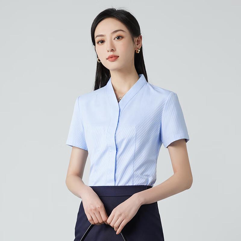 Women's Professional V-neck Short Sleeve Textured Shirt