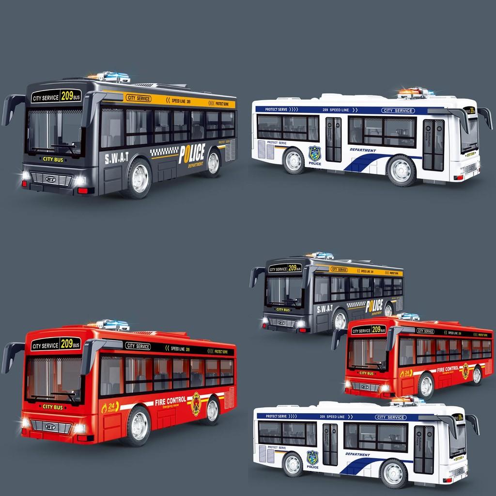 Plastic Bus Kids Model Toy With Inertia Drive Sound Light And Opening Doors