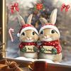 Yousheng Merry Christmas Rabbit Window Cling Removable Waterproof Santa Hat Couple Bunny Static Glass Sticker Holiday Party Decoration Decal