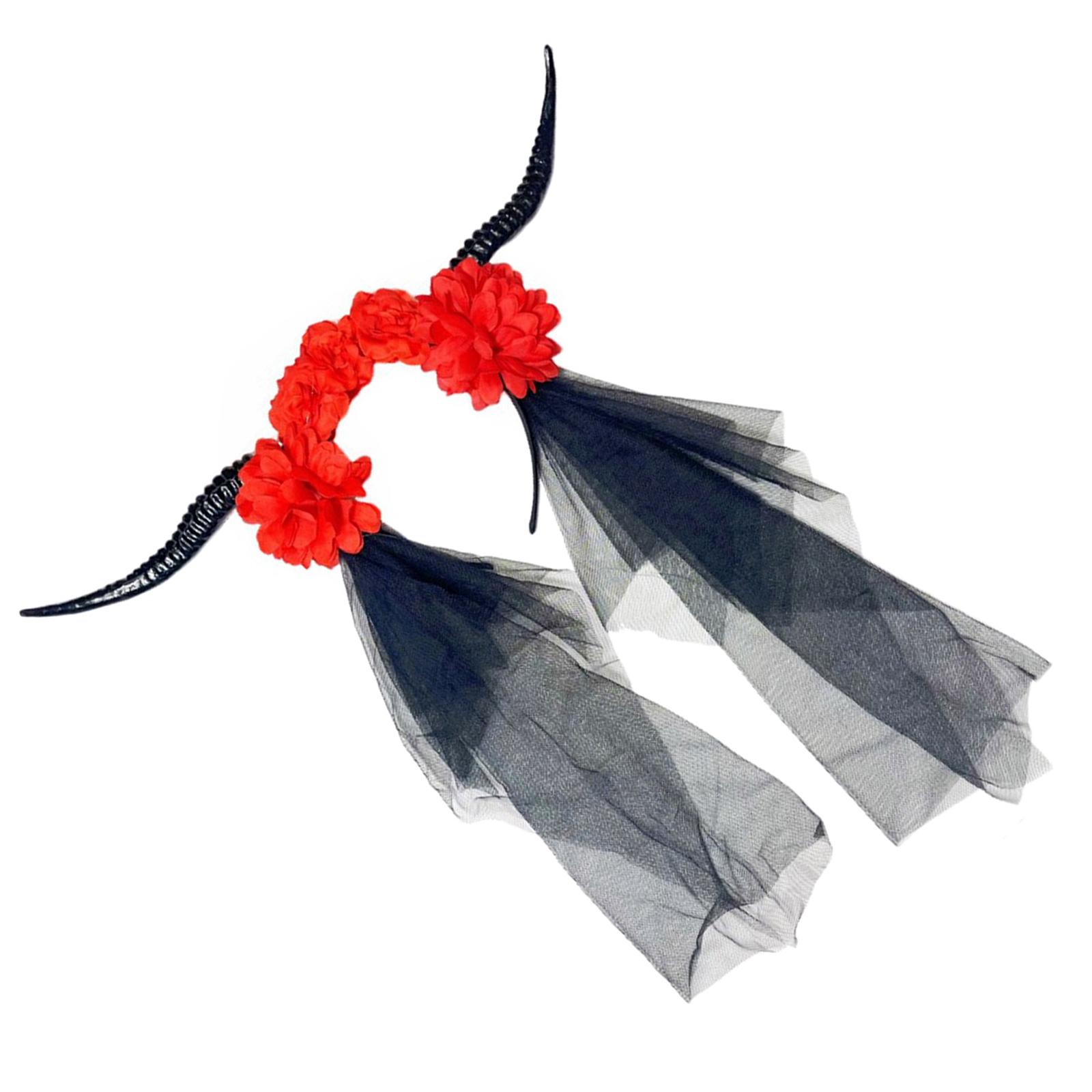 

Хэллоуинский обруч для волос для маскарадов, панк-рога антилопы, повязка на голову для женщин, тематическая вечеринка, нарядный обруч для волос, аксессуар для костюма красный