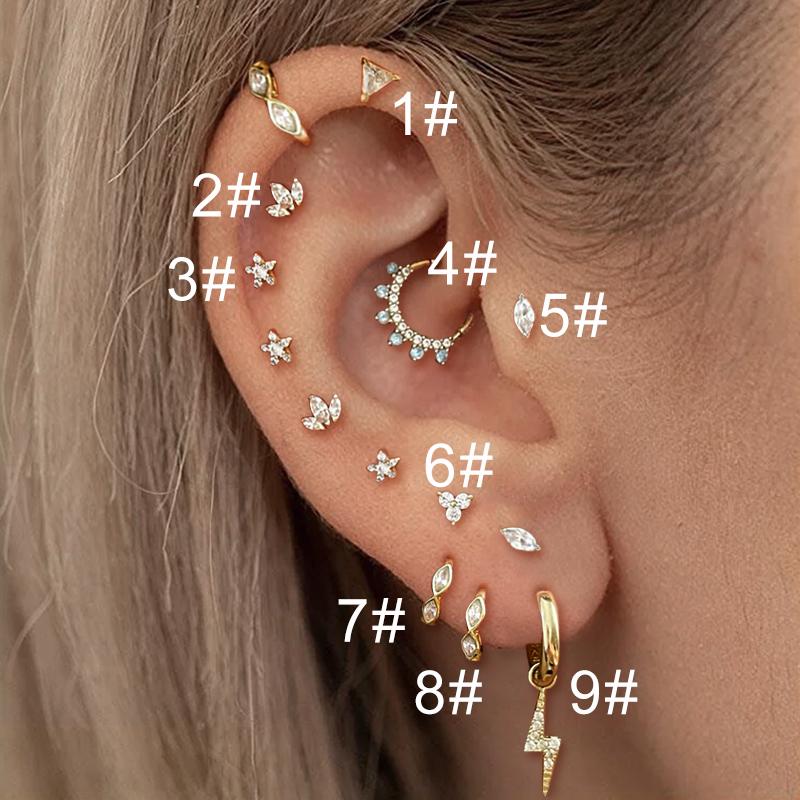 1 Par Brincos Piercing Septo Conch Tragus para Mulheres Coroa Estrela Zircônia Cor Dourada Hélice Daith Lóbulo Cartilagem Piercing Joia de Orelha