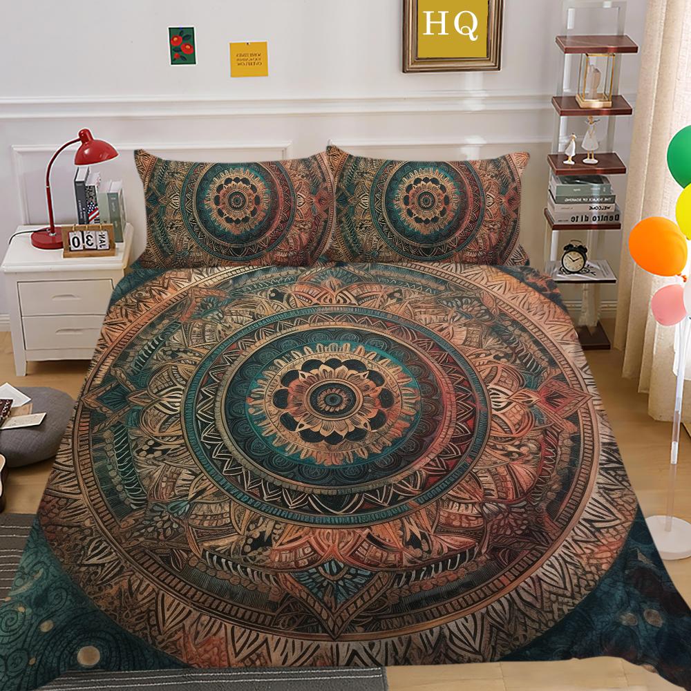Set cuvertură de plapumă de lux Lenjerie de pat pentru acasă Cuvertură de pat cu imprimeu Mandala Husă de pilota de înaltă calitate Decor de dormitor de o singură dimensiune