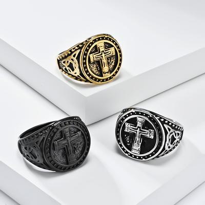 Hip Hop Retro Men's Cross Ring Personalised Masculine Punk Titanium Jewellery Accessories Teenage Boys' Faith Finger Ring
