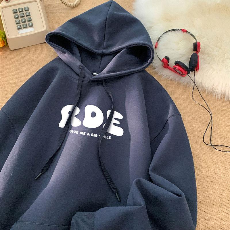 

Принтованный повседневный худи большого размера, осенне-зимний свободный модный брендовый спортивный жакет с алфавитом S темно-синий