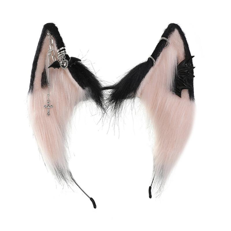 

Cute Wolf Ear Cosplay Hair Hoop with Alloy Earring Woman Teens Headband for Live Broadcast Cartoon Carnivals Hairband