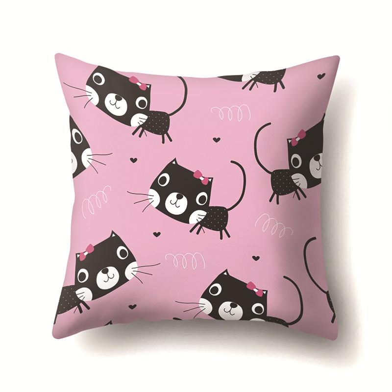 Cat Geometric Cute Single-sided Pillowcase Sofa Office Cushion Cover Living Room Waist Cover Bedroom Back Cover