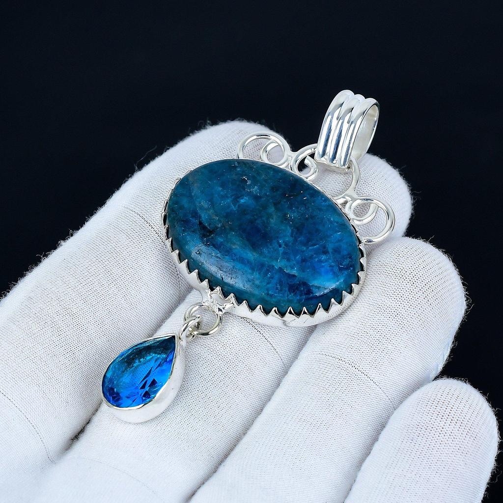 Purpurite Pendant, 925 Sterling Silver Handmade Jewelry, Blue Topaz Silver Pendant, Party Wear Jewelry For Women's, Pendant Christmas Jewelry