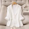 K-style Tencel Linen Professional Commute Ol White Shoulder Slim Looking Suit Collar Split 3/4 Sleeve Small Business Suit Coat