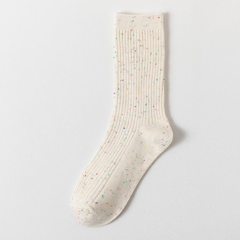 Herbst- und Winter-Punktgarn-Mittelwadenstrümpfe in Uni, gestreifte Doppelnadel-Socken, süße und niedliche Mädchen, Frotteesocken