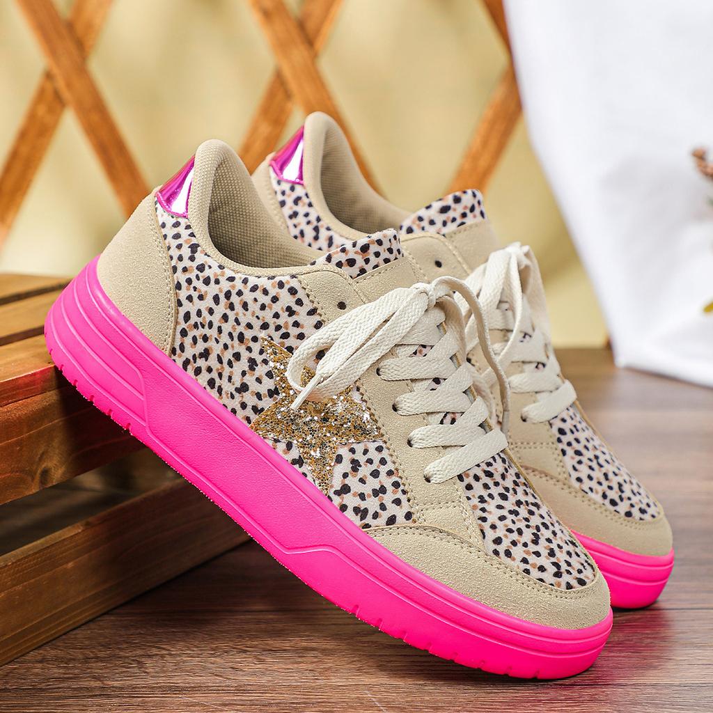 2026 Frühling Neu Leopardenmuster Retro Mode Freizeitschuhe Damen Sportschuhe Flacher Einstieg Bequem Vielseitig Klobige Sneaker