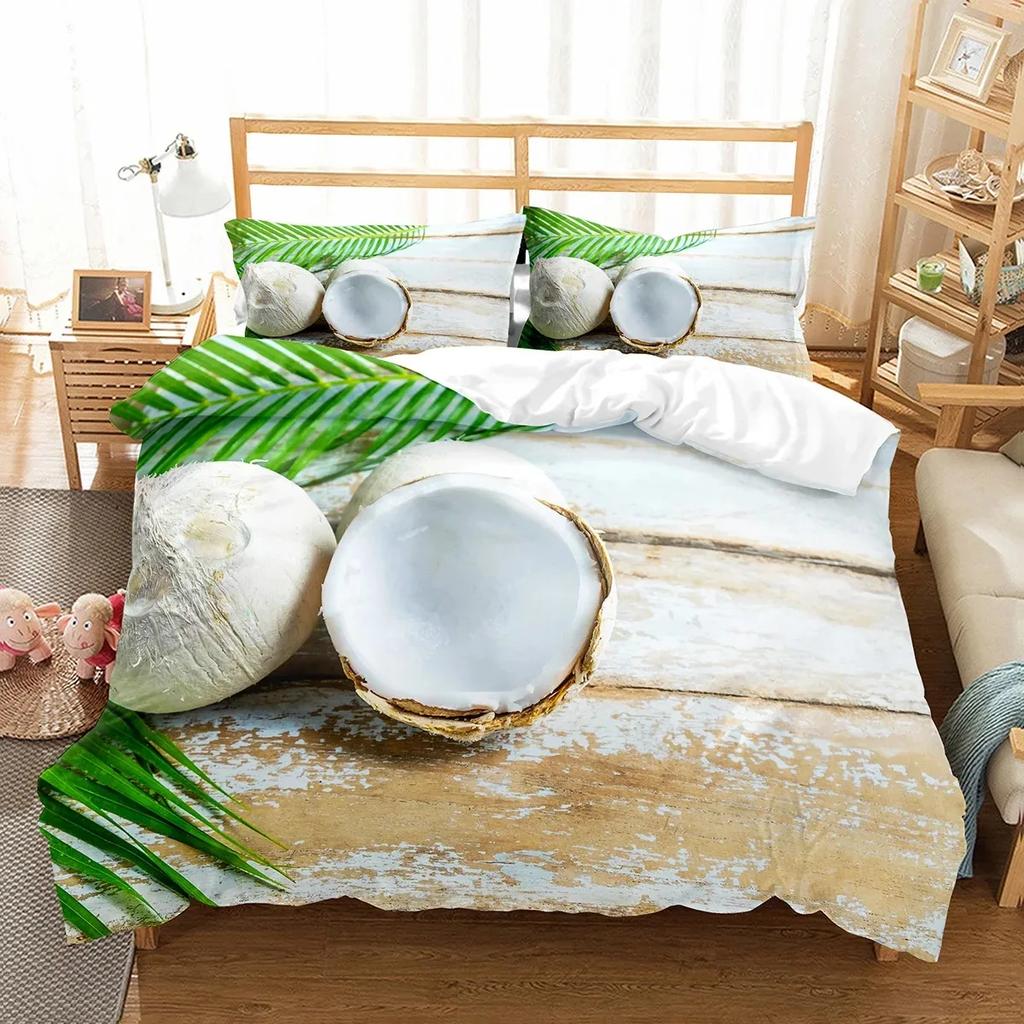 Coconut Duvet Cover Set Coconut Tree Pattern Quilt Cover for Boys Girls Kids Bedroom Decor Double Single Size Comforter Cover