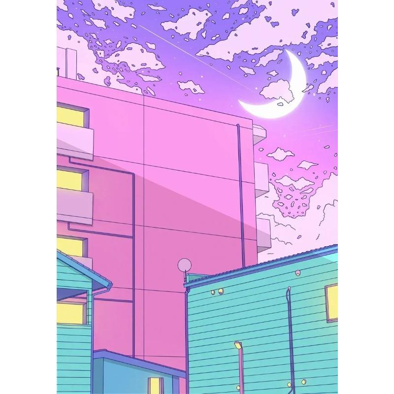 Classic Abstract Aesthetics Wall Art 80s Neon City Street Steam Wave HD Oil On Canvas Posters And Prints Home Bedroom Decor Gift