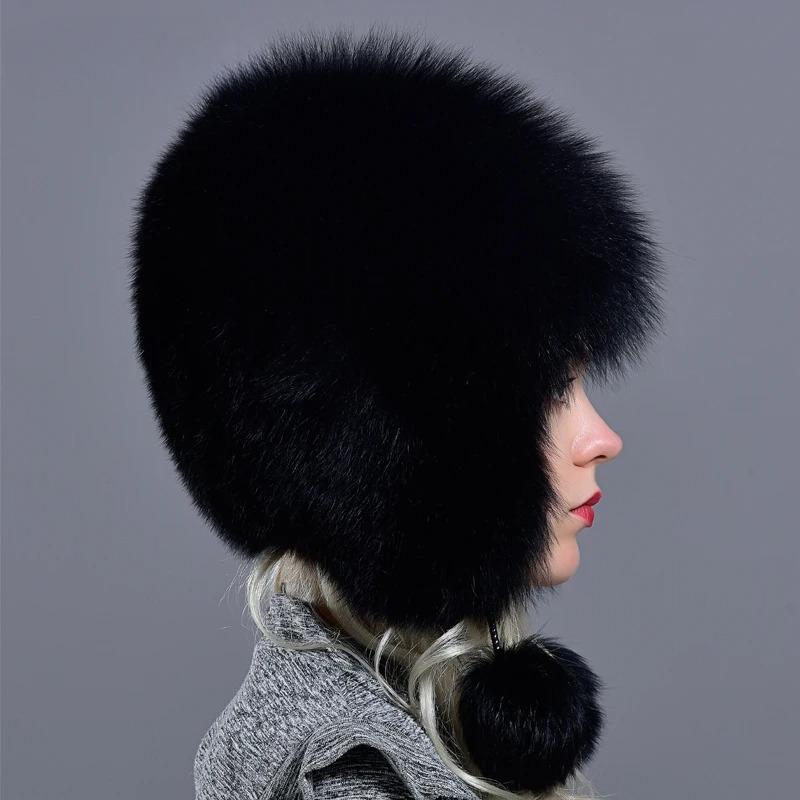 Fox Fur Hats For Women Winter Warm Natural Geniune Real Fur Hats with Earflaps Handsewn Fashionable Bomber Hat Ushanka