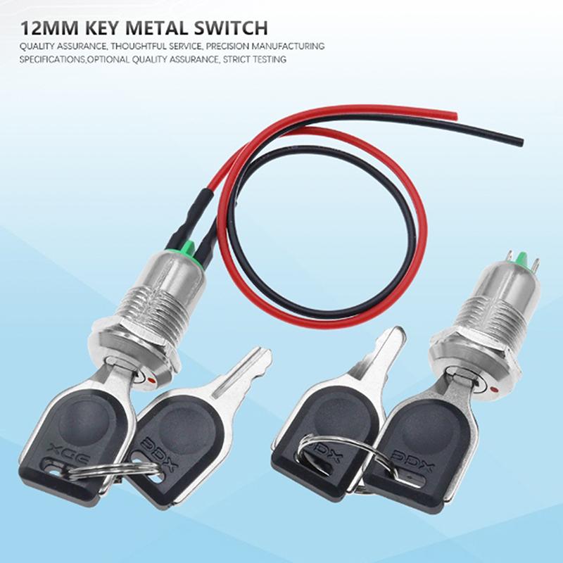 1Pcs 12Mm Zinc Alloy Electronic Key Switch With 2 Keys On Off Phone Lock Security Power Button Tubular Terminals 2 Position 1A