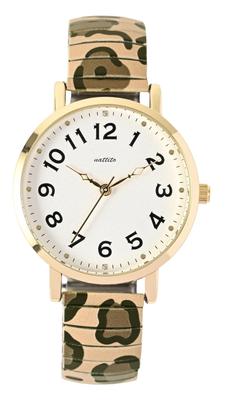 [Fieldwork] Damenuhr Analog Blasebalgband Edelstahl Peggy Leopardenmuster Braun YM120-2