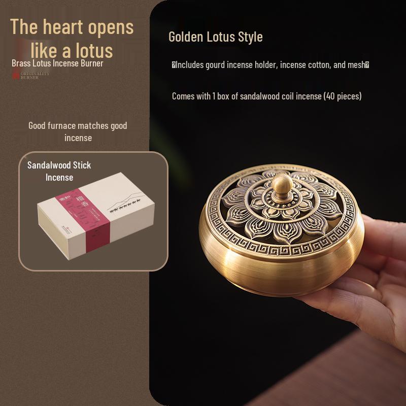 Pure Copper Incense Burner: Indoor Household Use for Agarwood & Sandalwood Fumigation, Includes Tray and Incense Seal.