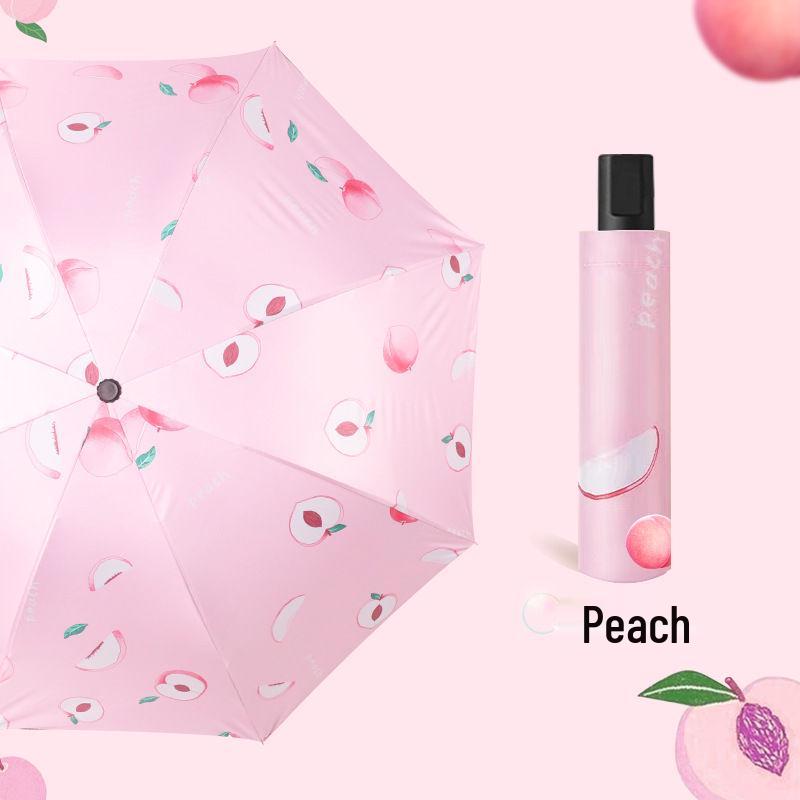 Summer Fresh Fruit Pattern Dual-Use Three-Fold Umbrella for Sun and Rain, Black Glue Design