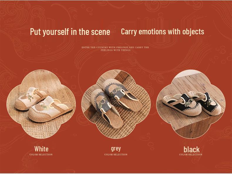 2025 Ethnic Women's Embroidered Outdoor Flat Slippers with Linen Midsole