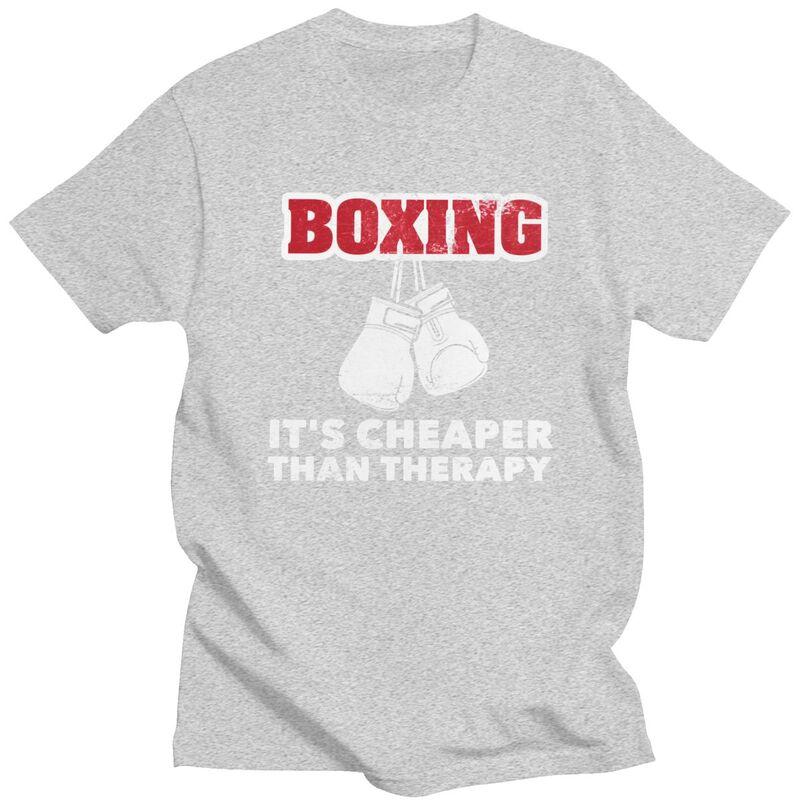 Mens Boxing Cheaper Than Therapy T Shirt Round Neck Short Sleeve Cotton Boxer Marital Arts Quotes Tee Shirt Streetwear Clothes