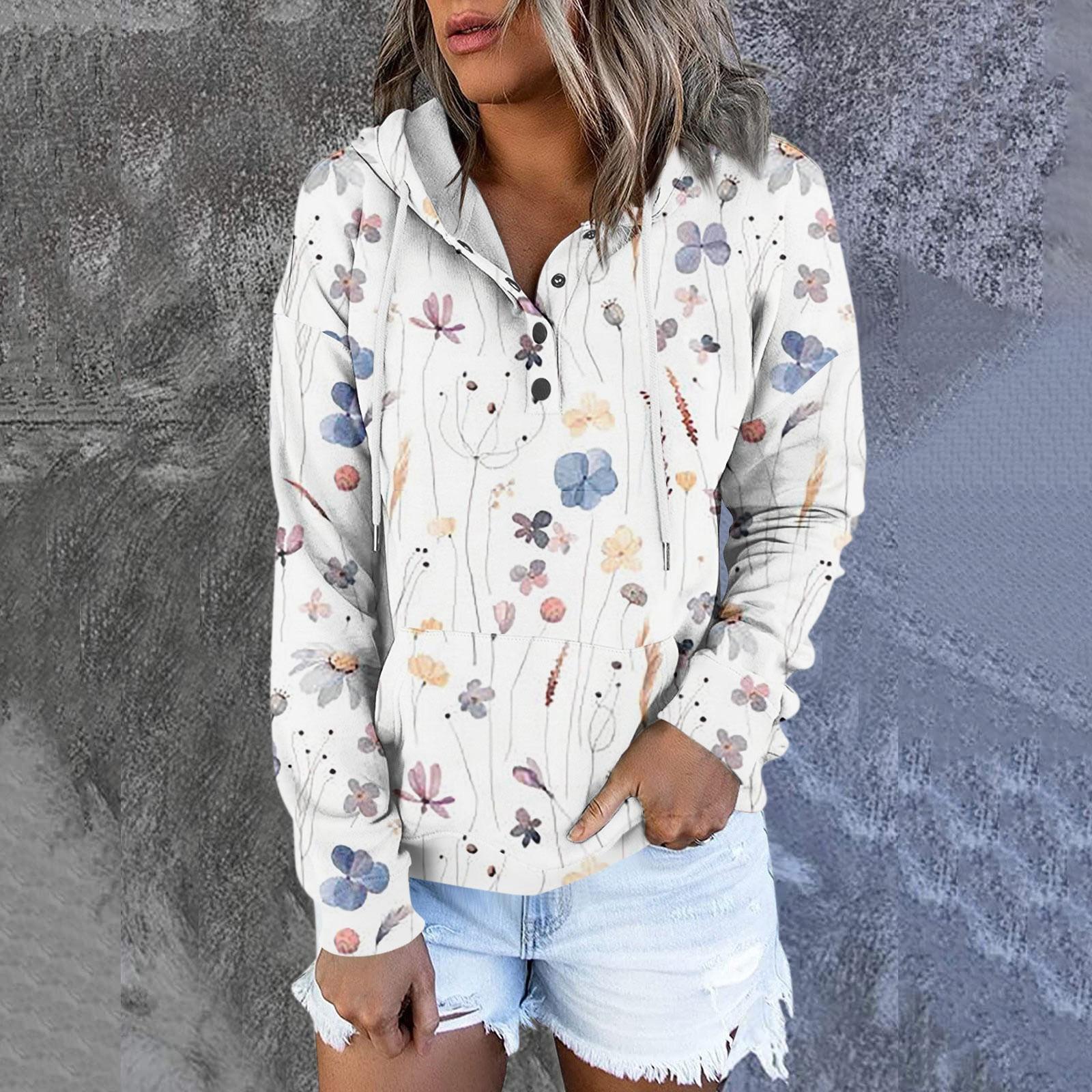 

Женские повседневные модные пуловеры с цветочным принтом и длинными рукавами, толстовки с капюшоном XL белый