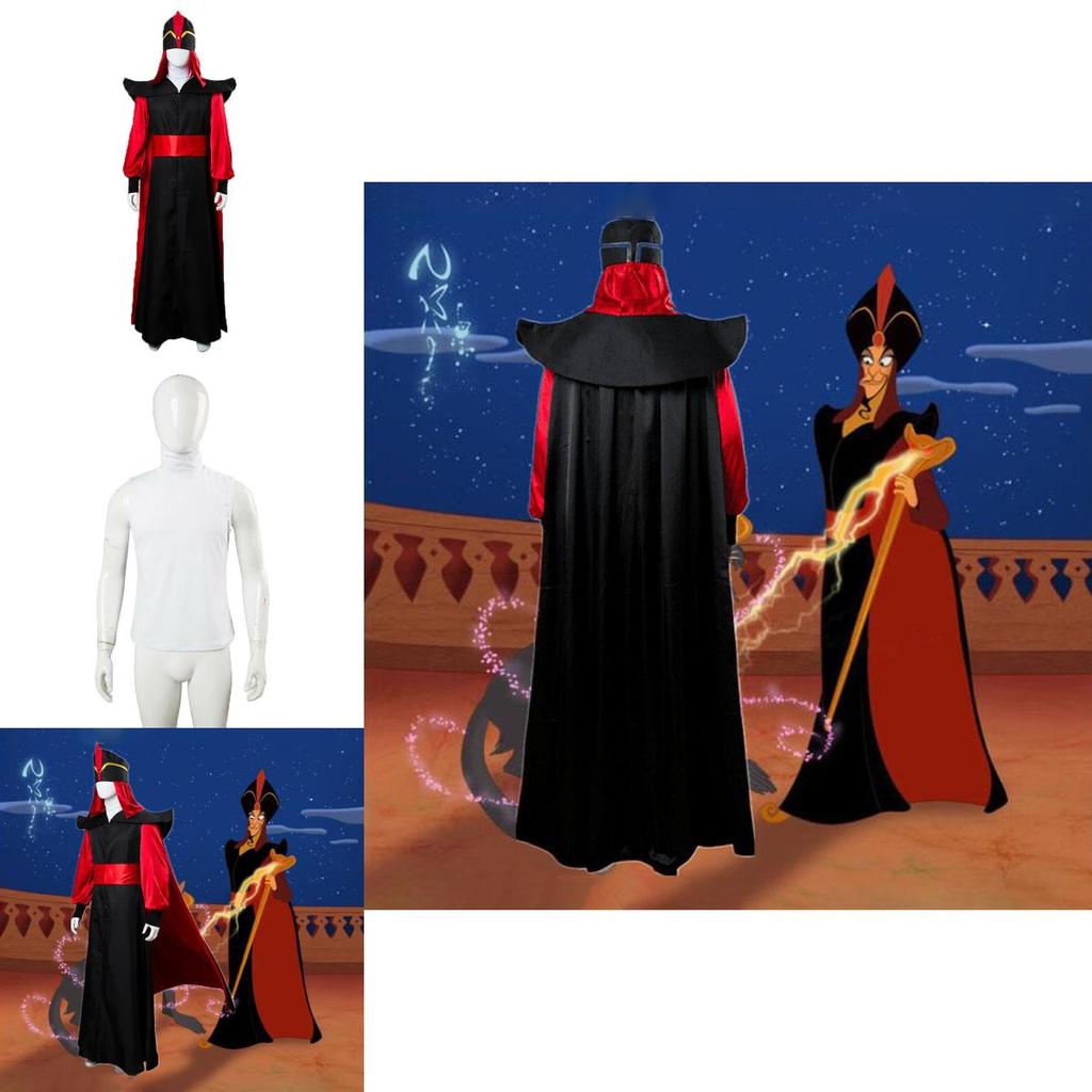 Luxurious Jafar Cosplay Robe Cloak Cape Hat Wizard Outfit For Halloween Events