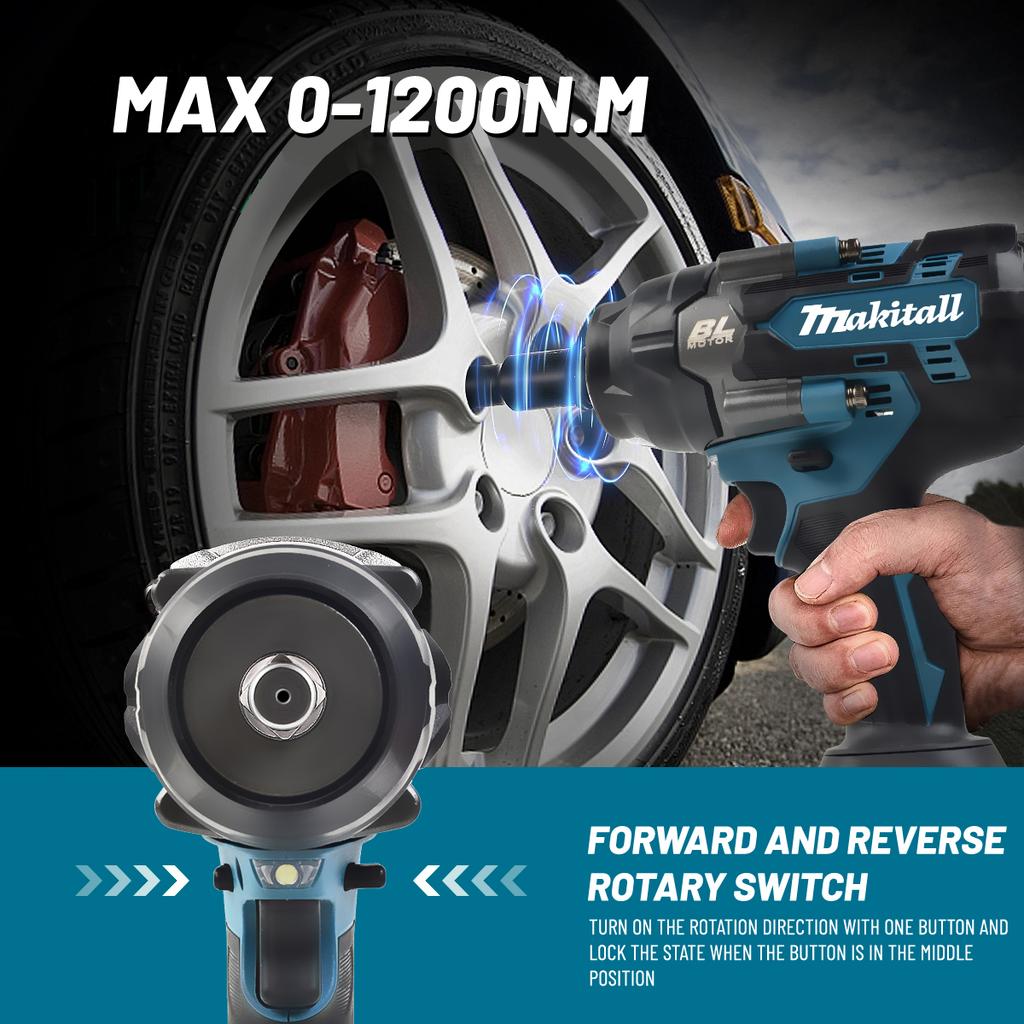 1200N. M Torque Brushless Electric Impact Wrench 1/2 inch Cordless Wrench Screwdriver Power Tools for Makita 18V Battery pin