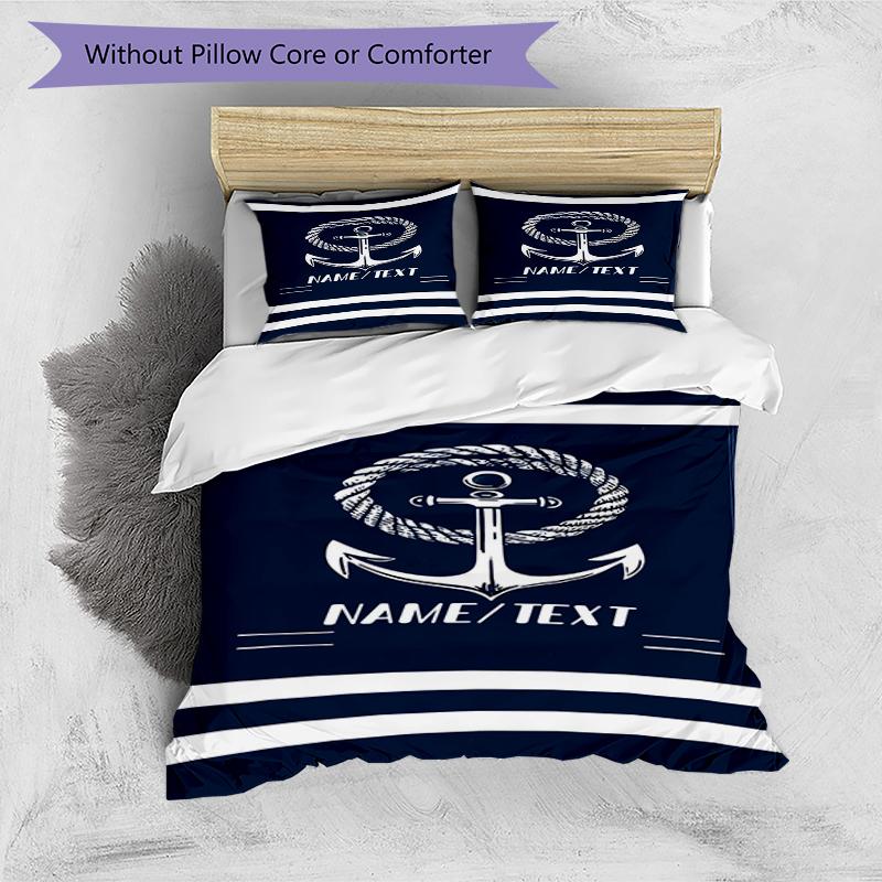 3PC Custom Name Nautical Anchor Bedding Set Duvet Cover Closure Includes 1 Duvet Cover & 2 Pillowcases for Bedroom
