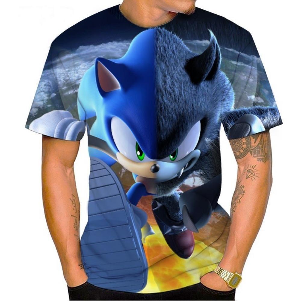 

Новая технология 3D, анимация фильма Соник, мужская футболка, вязаный узор, модная футболка с коротким рукавом 3XL