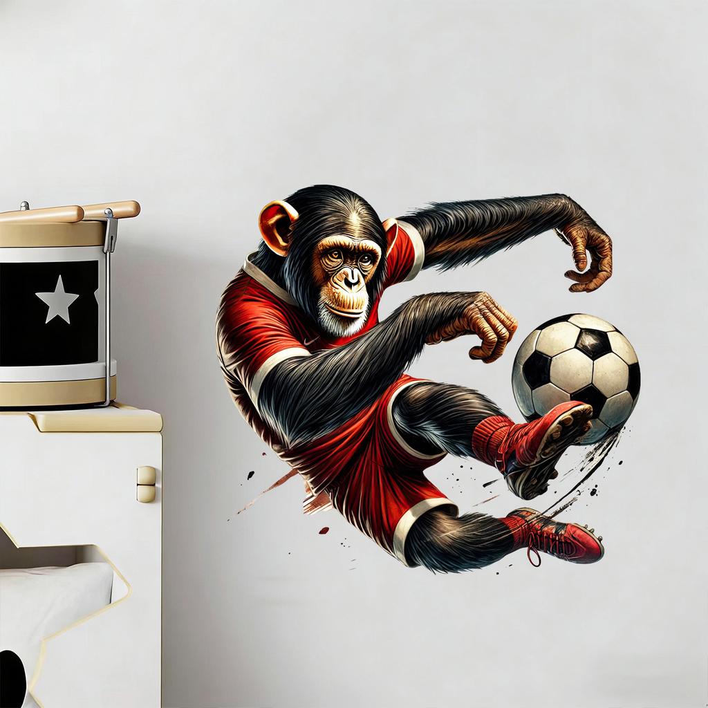 Chimpanzee Playing Soccer Self-adhesive Bedroom Living Room Sofa Background Wall Decoration Sticker