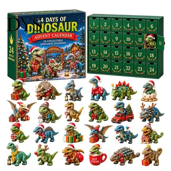 Weihnachtsgeschenkbox Dinosaurier Adventskalender, 24-teiliges Acryl-Schmuckset mit niedlichen Ornamenten-Sammlung Dino-Figuren, Countdown-Box, A gray
