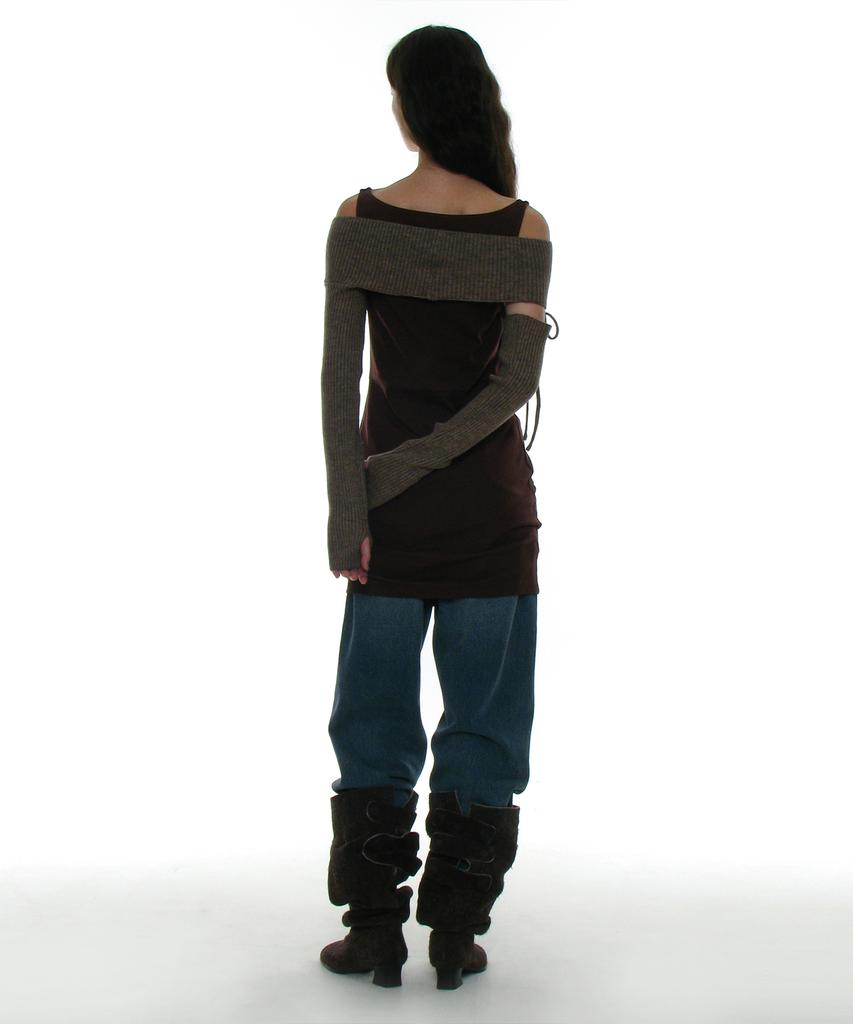 PARTIMENTO WOMEN Asymmetrical Knit Arm Warmer Top_Mix Beige