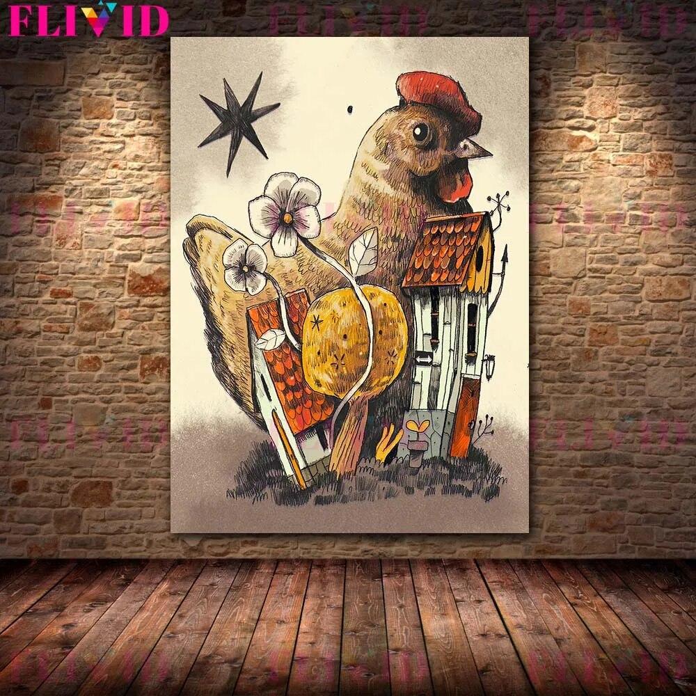 The Haunted House Of The White Ghost Wall Art Canvas Print Gothic Miniature Witch And Mysterious Animal Poster Print Decoration No Frame