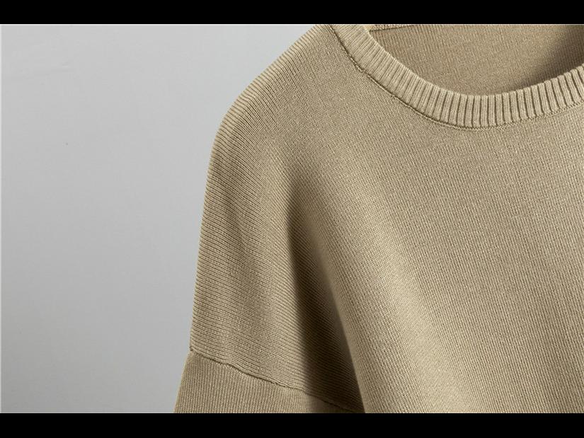 Γυναικείο πλεκτό κοστούμι φθινοπώρου/χειμώνα: Μακρυμάνικο πουλόβερ και φαρδύ παντελόνι με σκίσιμο σετ δύο τεμαχίων