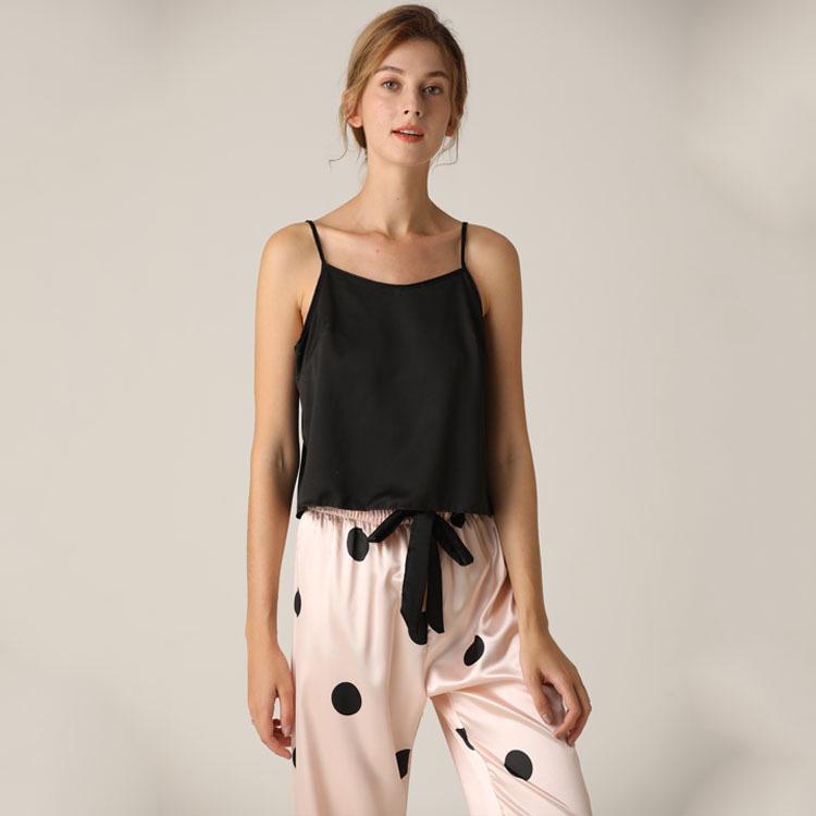 

Летние новые женские пижамы в горошек, ночная рубашка, брюки, комплект пижам S чёрный