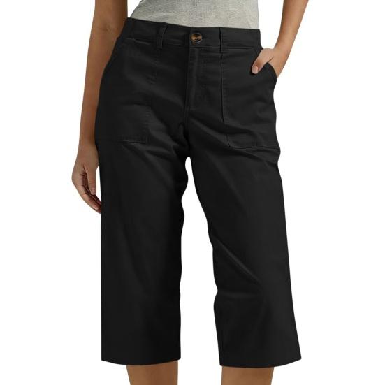 

Women Cropped Pants with Pockets High Waisted Straight Leg Cargo Pants Loose Fit Knee-length Pants Summer Hiking Travel Pants S чёрный