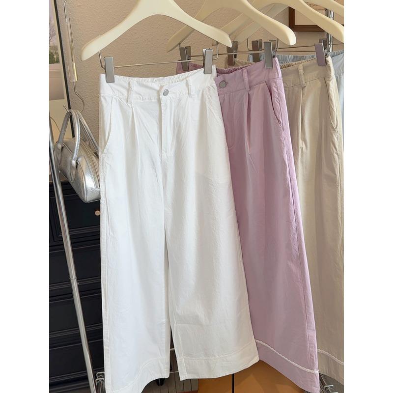 Thirteen Lines of Quality Washed Cotton High Waist Thin Wide-leg Pants Girls Summer Lace Flanged Nine-point Straight-leg Pants