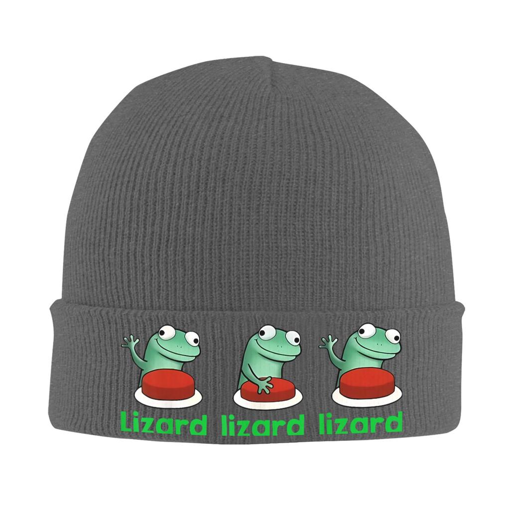 Funny Lizard Button 2 Beanie Hats  Skullies Beanies Unisex Funny Thermal Elastic Caps Autumn Winter Kpop Bonnet Hats