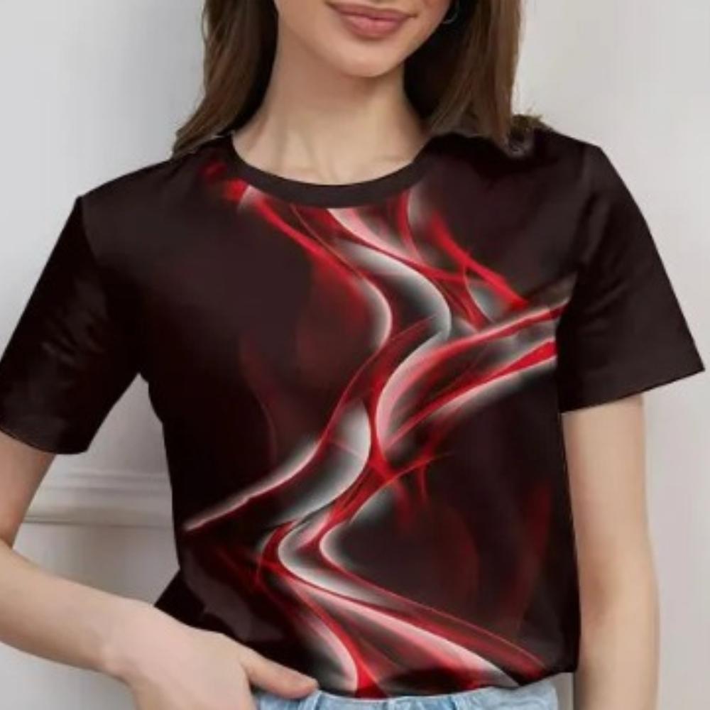 

Fashionable Printed Women s Round Neck T-shirt Collar 3D Printed T-shirt with Colorful Beam Pattern Versatile Trendy T-shirt XS