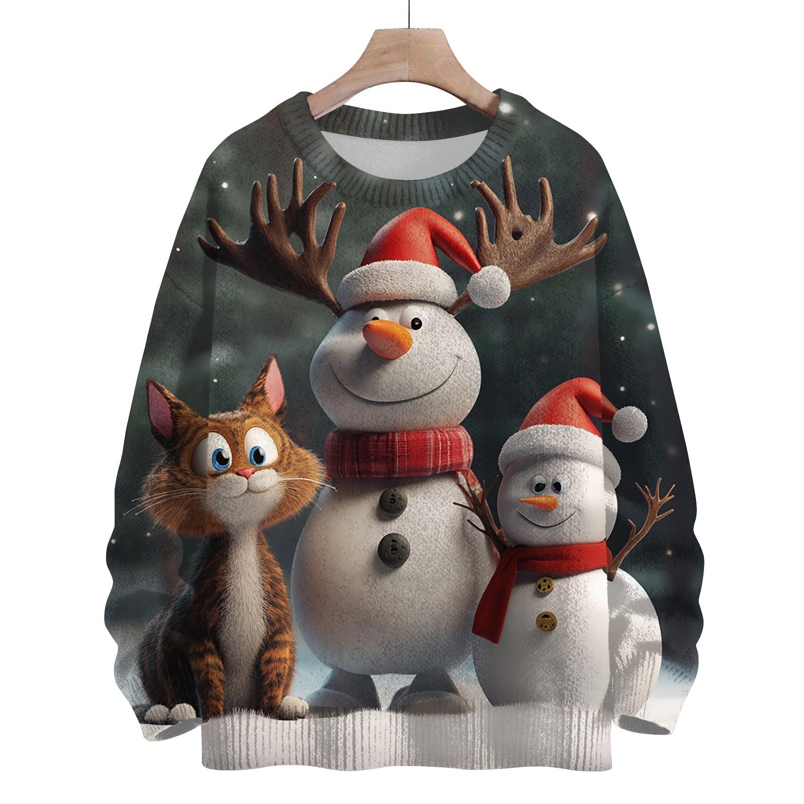 

Жіночий модний повсякденний різдвяний вовняний топ з довгими рукавами з принтом і круглим вирізом XXXL