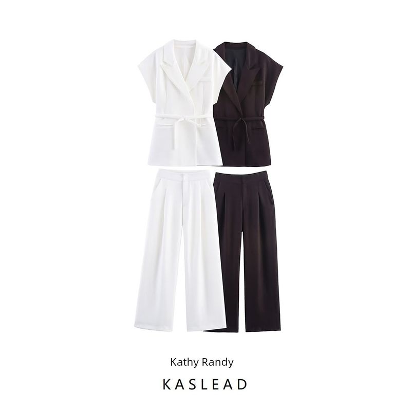 Kaslead New Women Clothes Western Style Blended Double Placket Vest Pleat Trousers 3736240 3736244