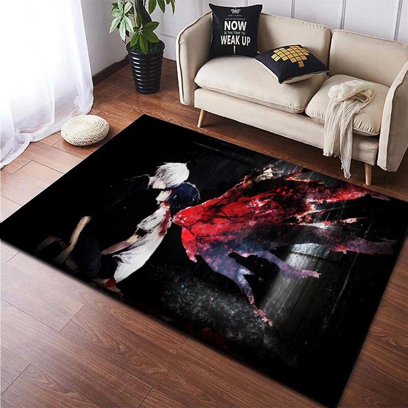 Hot Anime Tokyo Ghoul 3D-gedruckter Teppich für Wohnzimmer, rutschfester Teppich, Schlafzimmer, Nachttisch, moderne Heimdekoration, Boden, Yoga-Matte