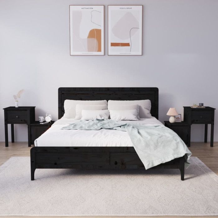 VidaXL Bedside Tables 2 Pcs Black 79.5x38x65.5 Cm Solid Pine Wood 814548
