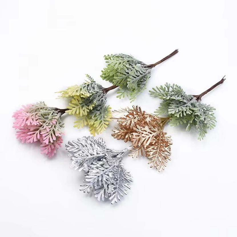 1/3pcs Golden Silver Christmas Leaf Artificial Plants Wedding Decorative Flowers Vase Home Room Decor Diy Gift Bridal Clearance