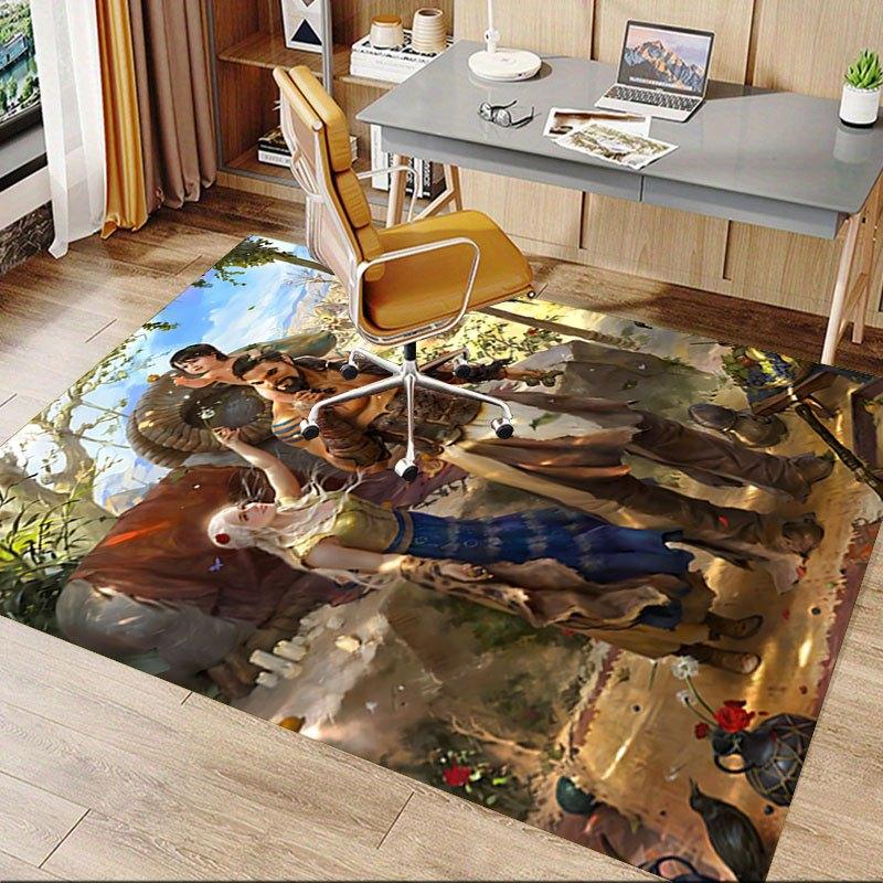 1pc Fire and Blood Office Carpet Chair Mats, Home Decor Mat Fantasy Theme Mat Durable Mat, Dragon Decor,Suitable for fantasy theme lovers