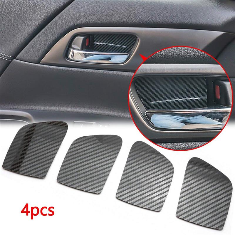 

New 4 X Carbon Fiber Look Inner Door Handle Bowl Frame Cover For Honda Accord 13-17