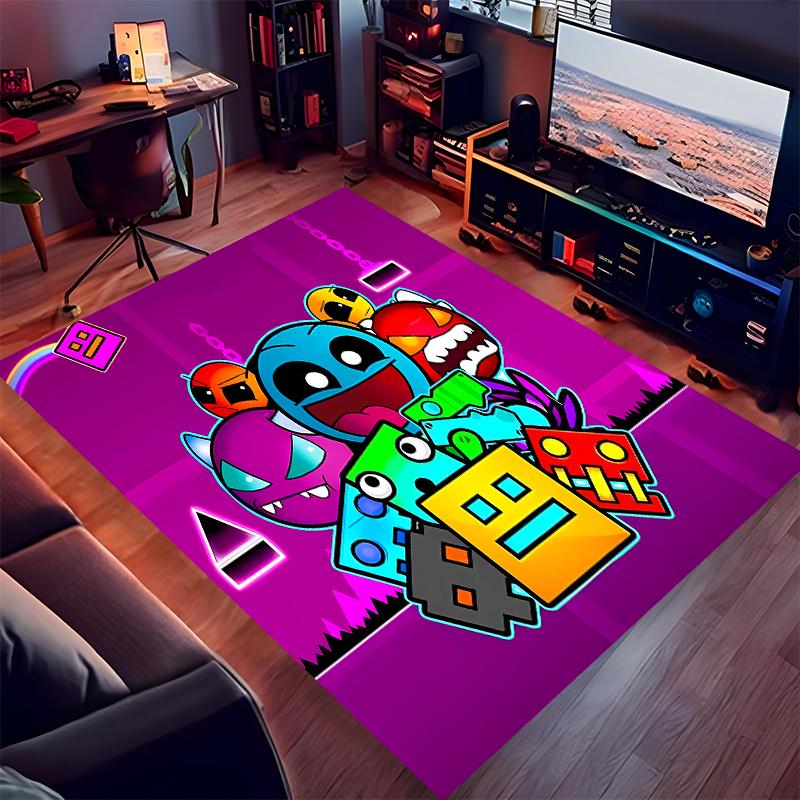 1pc Geometry Dash5 Print Area Rug - Soft, Washable Non-Slip Indoor Mat for Office Chairs, Living Room, Home Office Decorative Rug