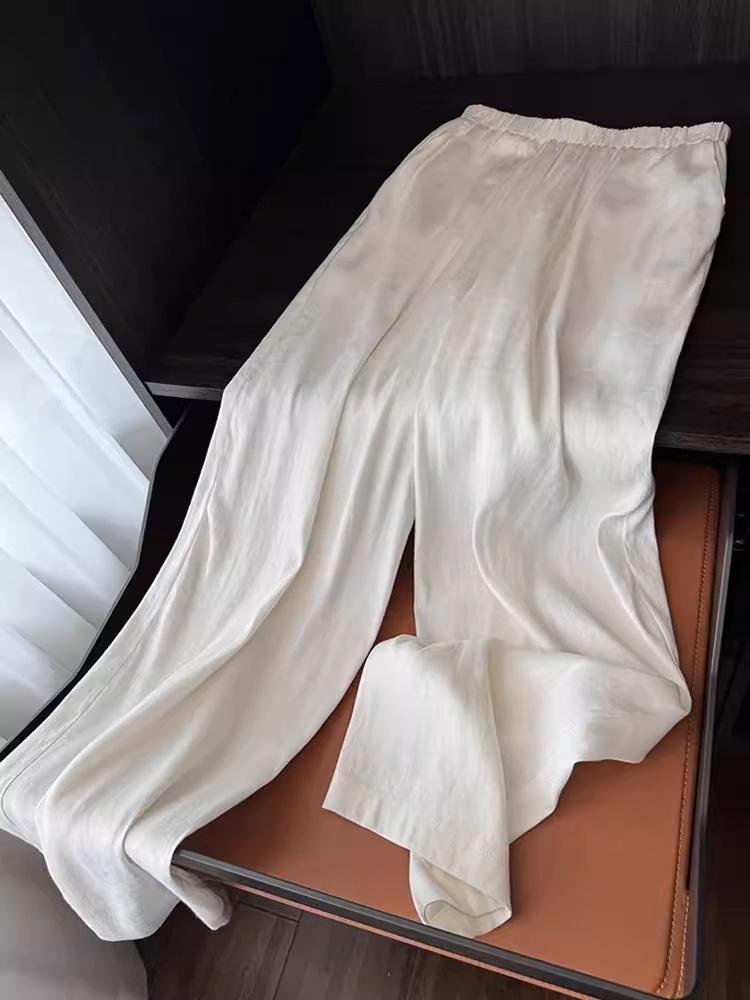 Women's High Waist White Cotton Linen Wide-Leg Pants - Summer Slimming, Loose Fit, Long Drape Style