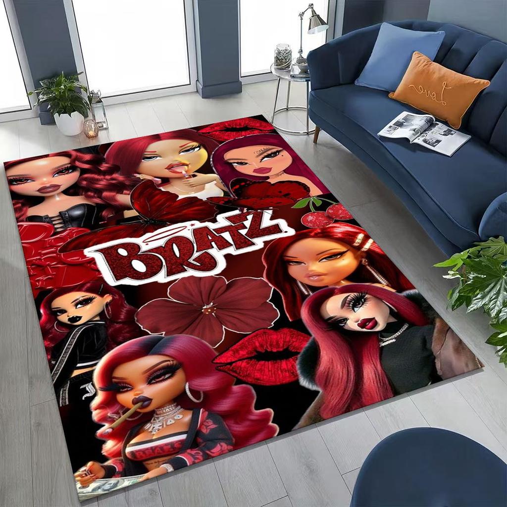 Fashion Girls Bratz Doll Cartoon Art Rug for Bedroom Living Room Sofa Home Doormat Decor,Large Kids Play Non-slip Floor Mat Gift